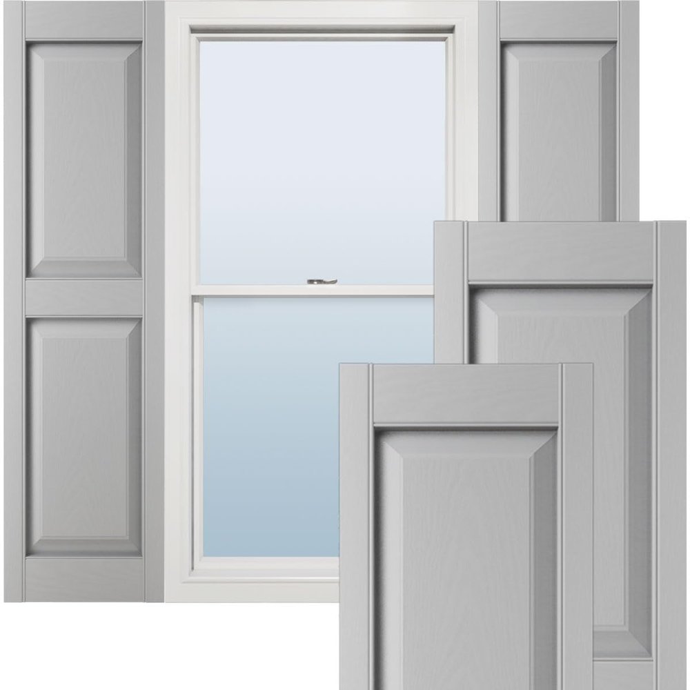 Ekena Millwork Lifetime Vinyl LP2S12X03100PG Standard Two Equal Panel Vinyls, Raised Panel Vinyl Shutters, w/Installation Shutter-Lok's & Matching Screws (Per Pair), 12"W x 31"H, Paintable