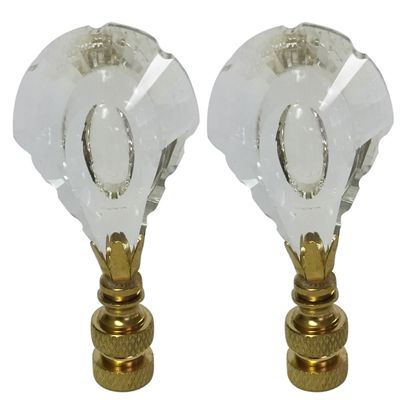 Royal Designs K9 Crystal Cut Clear 1.5" Lamp Finial for Single Lamp Shade, Polished Brass Base - Set of 2
