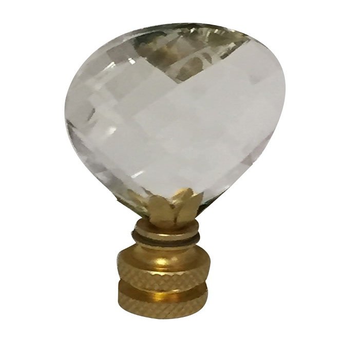 Royal Designs, Inc CCF2006S-PB-1 Royal Designs Small Diamond Swiss Cut Clear K9 Crystal 2.25" Finial for Single Lamp Shade, Polished Brass Base
