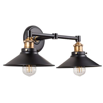 Linea di Liara Andante 2 Light Bathroom Vanity Light Industrial Gold and Matte Black Light Fixtures Above Mirror Light Farmhouse Vanity Lights for Bathroom Lighting, Bulb Included