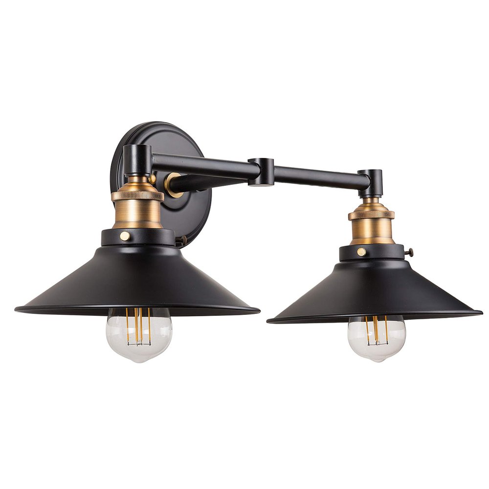 Linea di Liara Andante 2 Light Bathroom Vanity Light Industrial Gold and Matte Black Light Fixtures Above Mirror Light Farmhouse Vanity Lights for Bathroom Lighting, Bulb Included