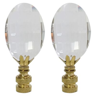 Royal Designs Pendalogue Oval Radiance Cut Clear K9 Crystal 1.5" Lamp Finial for Single Lamp Shade, Polished Brass Base - Set of 2