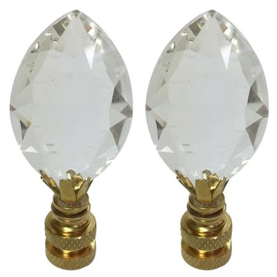 Royal Designs Pear Shaped Clear K9 Crystal 1" Lamp Finial for Single Lamp Shade, Polished Brass Base - Set of 2