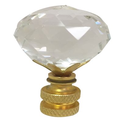 Royal Designs, Inc. Medium Diamond Faceted Cut Clear K9 Crystal 1.25" Lamp Finial for Lamp Shade, Polished Brass Base, Set of 2 (CCF-2005M-PB-2)
