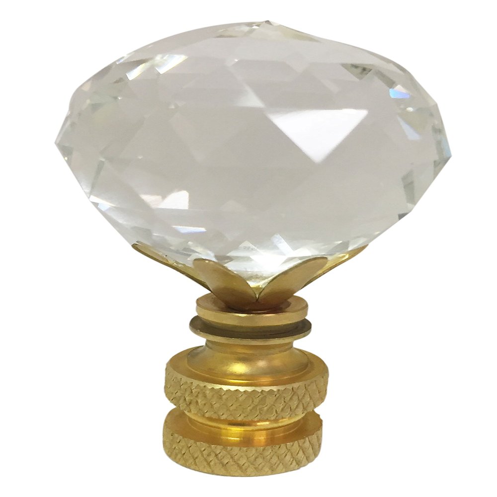 Royal Designs, Inc. Medium Diamond Faceted Cut Clear K9 Crystal 1.25" Lamp Finial for Lamp Shade, Polished Brass Base, Set of 2 (CCF-2005M-PB-2)