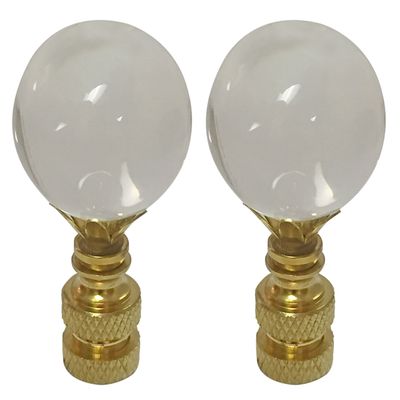 Royal Designs CCF-2016M-PB-2 Medium Clear Ball K9 Crystal Finial For Lamp Shade With Polished Brass Base, Set of 2
