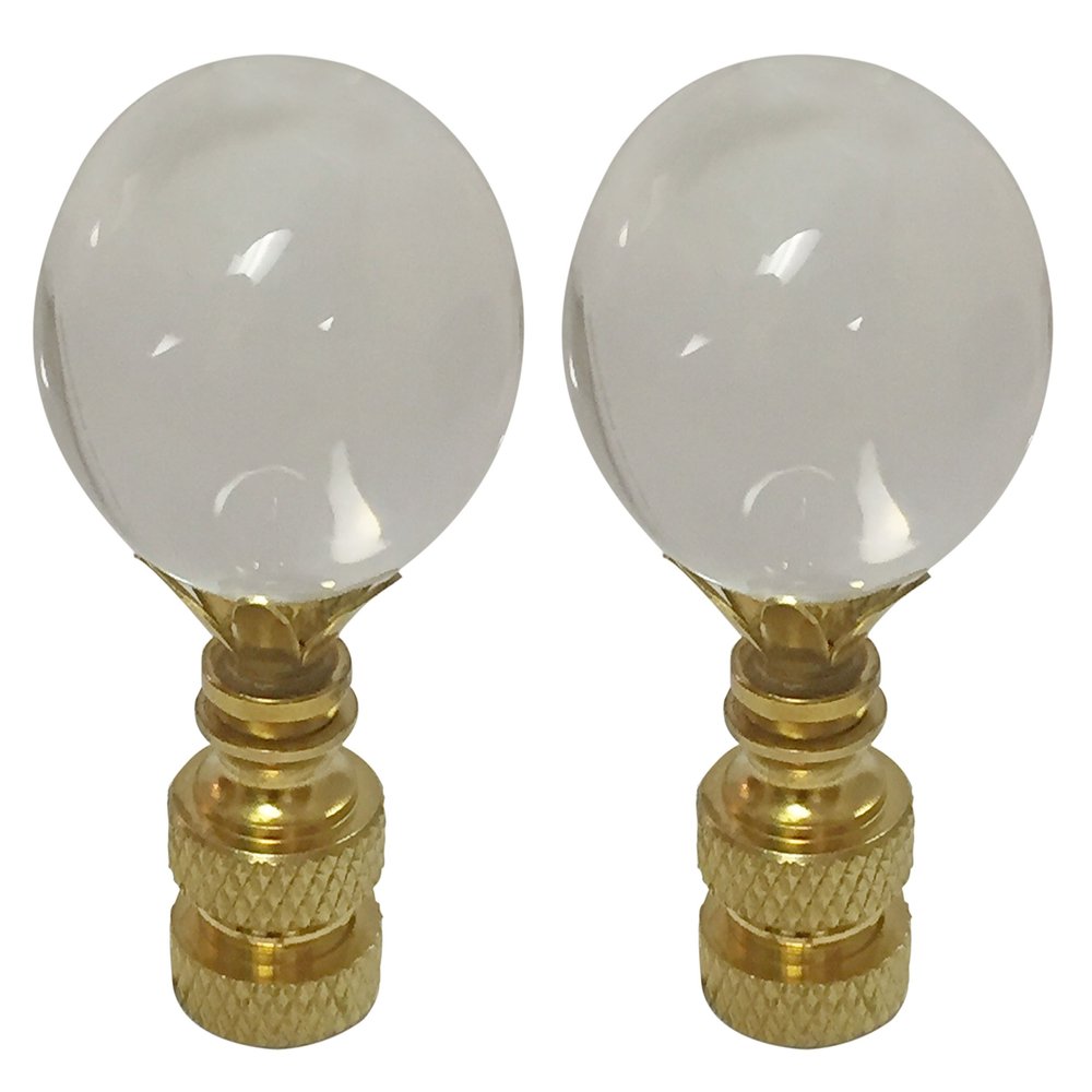 Royal Designs CCF-2016M-PB-2 Medium Clear Ball K9 Crystal Finial For Lamp Shade With Polished Brass Base, Set of 2