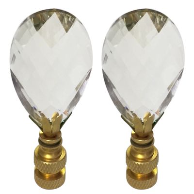 Royal Designs, Inc. Medium Diamond Swiss Cut Clear K9 Crystal 2.75" Lamp Finial for Single Lamp Shade, Polished Brass Base, Set of 2 (CCF-2006M-PB-2)