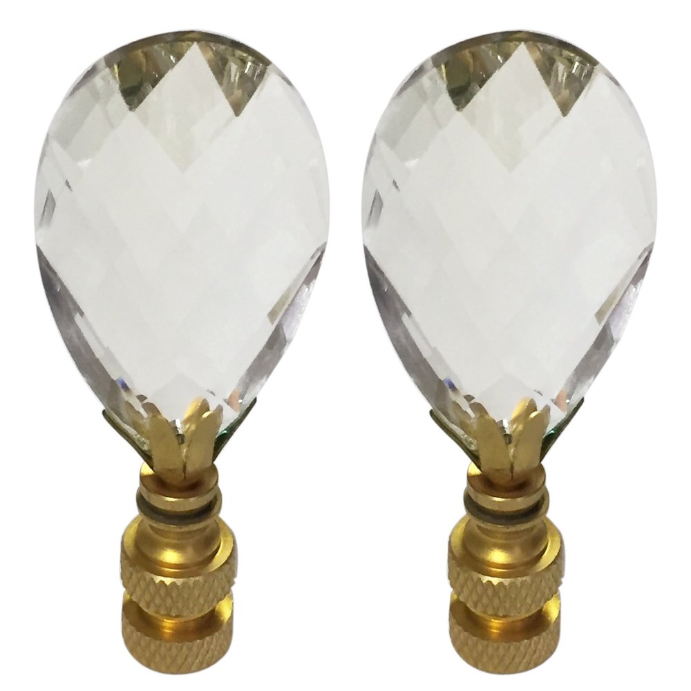 Royal Designs, Inc. Medium Diamond Swiss Cut Clear K9 Crystal 2.75" Lamp Finial for Single Lamp Shade, Polished Brass Base, Set of 2 (CCF-2006M-PB-2)