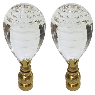 Royal Designs Balloon Drop Clear K9 Crystal 1.88" Lamp Finial for Single Lamp Shade, Polished Brass Base - Set of 2