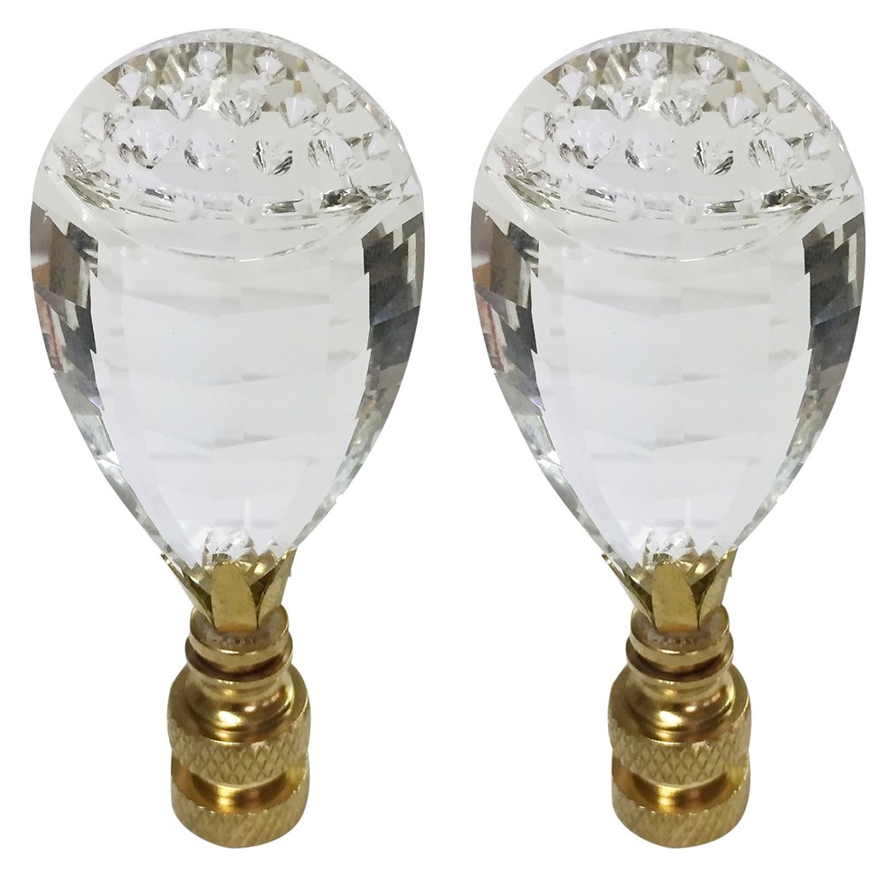 Royal Designs Balloon Drop Clear K9 Crystal 1.88" Lamp Finial for Single Lamp Shade, Polished Brass Base - Set of 2