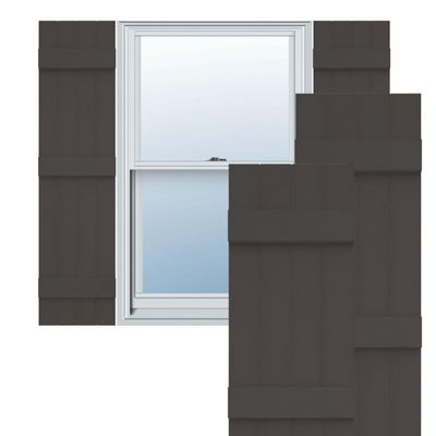 Ekena Millwork 14"W x 77"H Lifetime Vinyl, Custom Four Board Joined (3 Batten), Board-n-Batten Shutters, w/Shutter-Loks (Per Pair), Tuxedo Grey