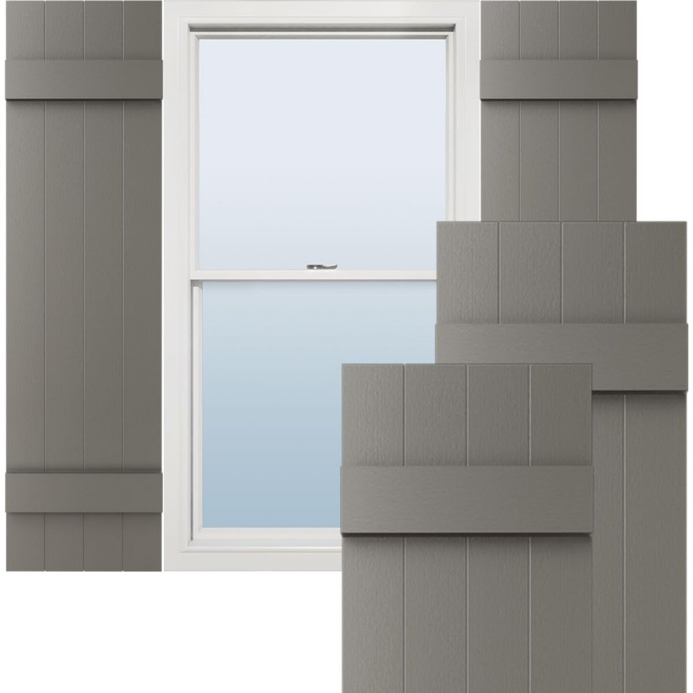 14"W x 31"H Lifetime Vinyl, Standard Four Board Joined, Board-n-Batten Shutters, w/Installation Shutter-Lok's & Matching Screws (Per Pair), Tuxedo Grey