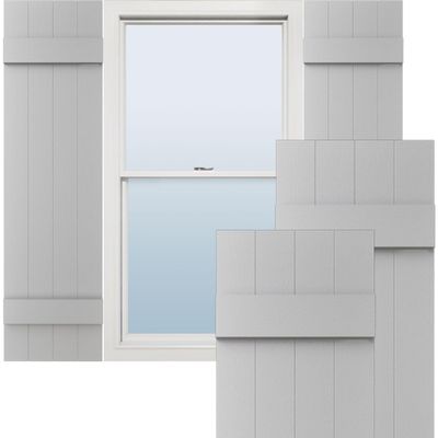 Ekena Millwork Lifetime Vinyl LJ4S14X03500PG Standard Four Board Joined, Board-n-Batten Vinyl Shutters, w/Installation Shutter-Lok's & Matching Screws (Per Pair), 14"W x 35"H, Paintable