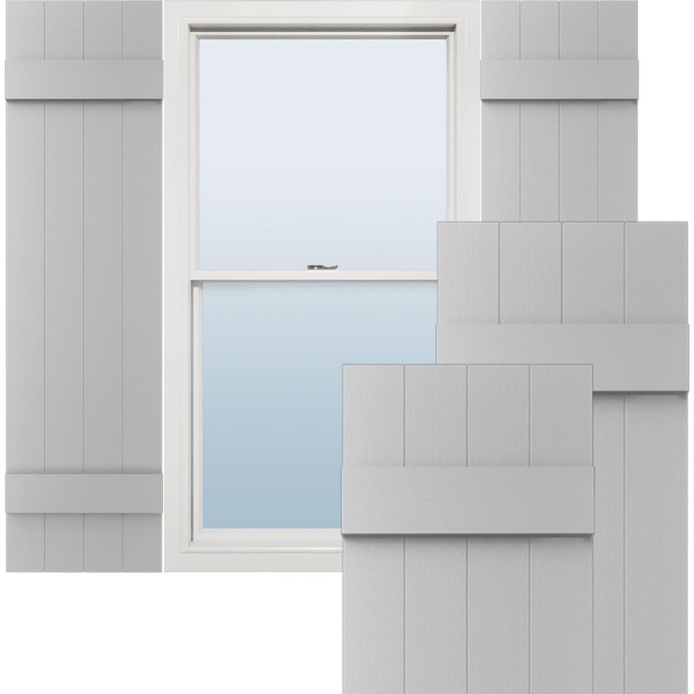 Ekena Millwork Lifetime Vinyl LJ4S14X03500PG Standard Four Board Joined, Board-n-Batten Vinyl Shutters, w/Installation Shutter-Lok's & Matching Screws (Per Pair), 14"W x 35"H, Paintable