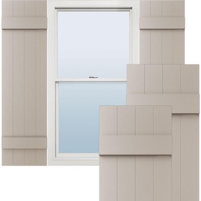 14"W x 43"H Lifetime Vinyl, Standard Four Board Joined, Board-n-Batten Shutters, w/Installation Shutter-Lok's & Matching Screws (Per Pair), Clay