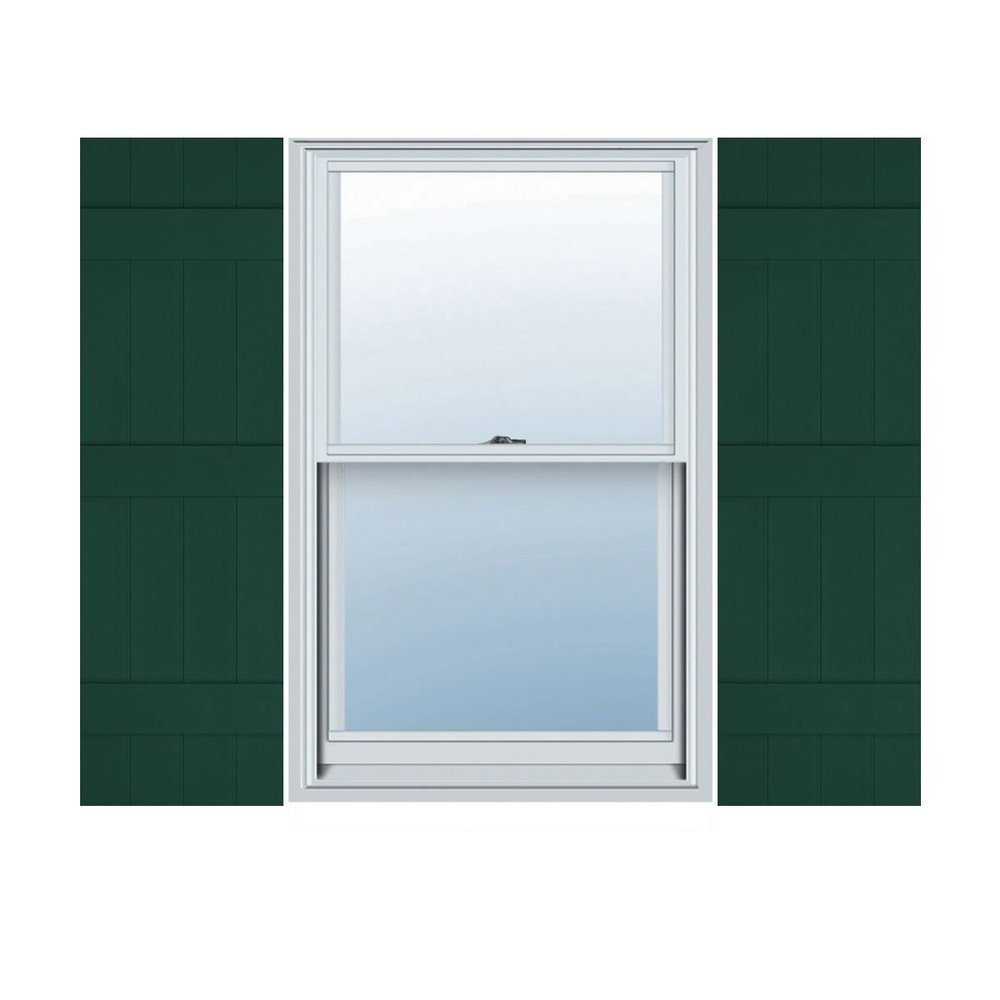 14"W x 55"H Lifetime Vinyl, Standard Four Board Joined, Board-n-Batten Shutters, w/Installation Shutter-Lok's & Matching Screws (Per Pair), Midnight Green