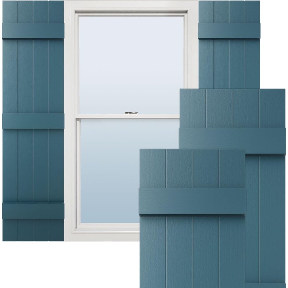 14"W x 59"H Lifetime Vinyl, Standard Four Board Joined, Board-n-Batten Shutters, w/Installation Shutter-Lok's & Matching Screws (Per Pair), Midnight Blue