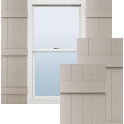 14"W x 59"H Lifetime Vinyl, Standard Four Board Joined, Board-n-Batten Shutters, w/Installation Shutter-Lok's & Matching Screws (Per Pair), Clay