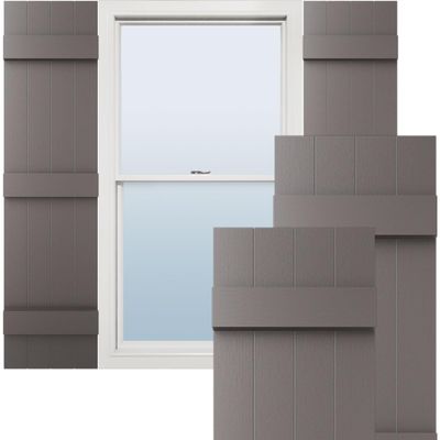 Ekena Millwork Lifetime Vinyl LJ4S14X06300MS Standard Four Board Joined, Board-n-Batten Vinyl Shutters, w/Installation Shutter-Lok's & Matching Screws (Per Pair), 14'W x 63'H, Musket Brown