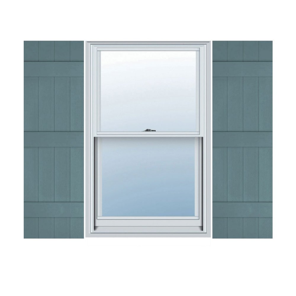 Ekena Millwork Lifetime Vinyl LJ4S14X06700WB Standard Four Board Joined, Board-n-Batten Vinyl Shutters, w/Installation Shutter-Lok's & Matching Screws (Per Pair), 14"W x 67"H, Wedgewood Blue