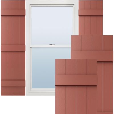 Ekena Millwork Lifetime Vinyl LJ4S14X06700RD Standard Four Board Joined, Board-n-Batten Vinyl Shutters, w/Installation Shutter-Lok's & Matching Screws (Per Pair), 14"W x 67"H, Burgundy Red