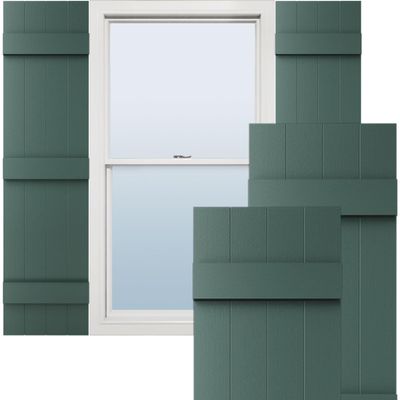 14"W x 80"H Lifetime Vinyl, Standard Four Board Joined, Board-n-Batten Shutters, w/Installation Shutter-Lok's & Matching Screws (Per Pair), Forest Green