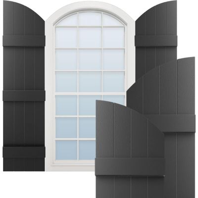 14"W x 85"H (78" Low Side) Lifetime Vinyl, Standard Four Board Joined w/Archtop, Board-n-Batten Shutters, w/Installation Shutter-Lok's & Matching Screws (Per Pair), Black