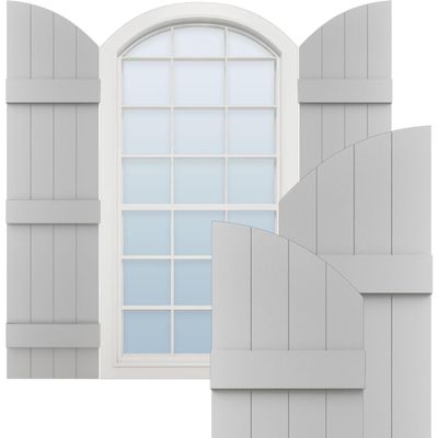 14"W x 89"H (82" Low Side) Lifetime Vinyl, Standard Four Board Joined w/Archtop, Board-n-Batten Shutters, w/Installation Shutter-Lok's & Matching Screws (Per Pair), Paintable