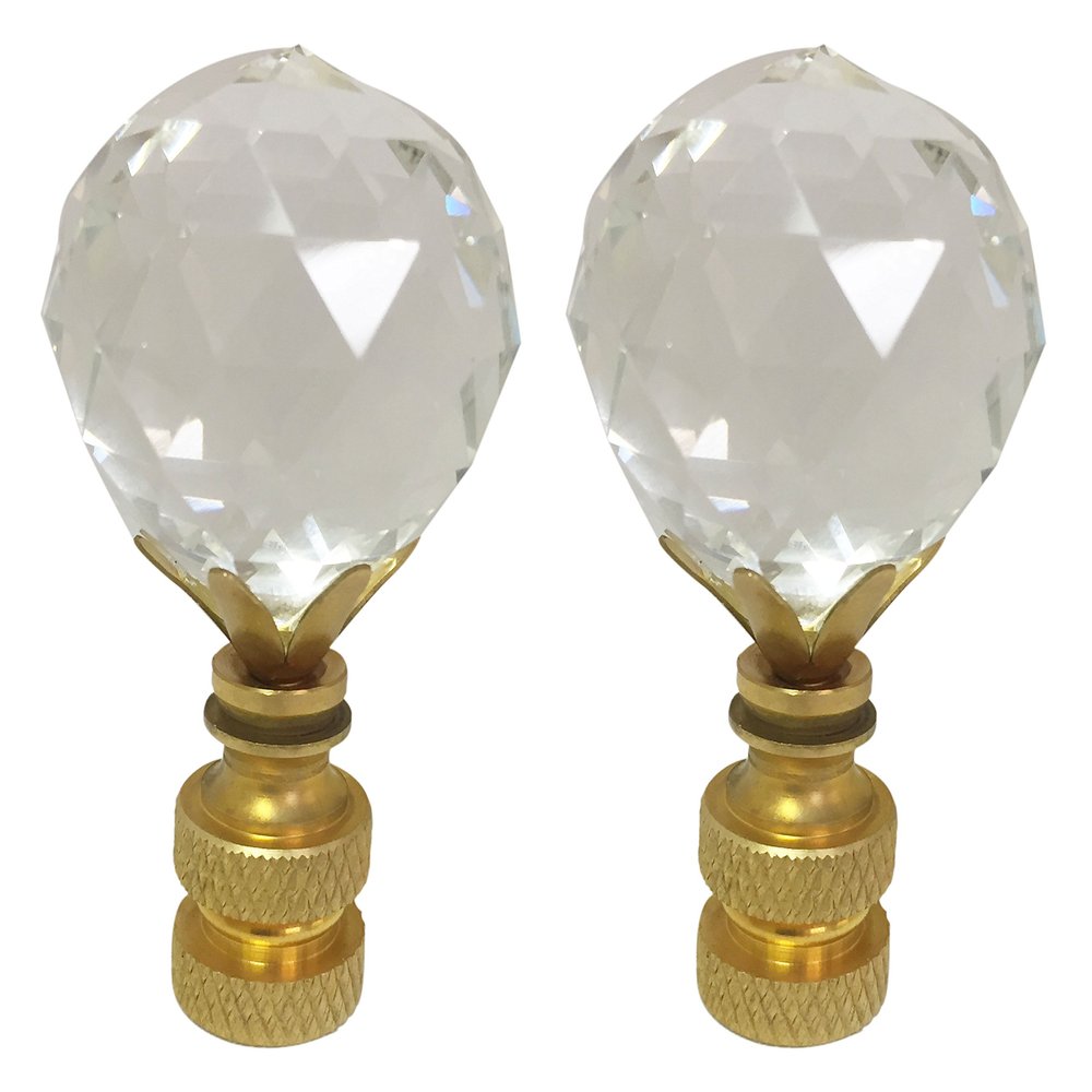 Royal Designs, Inc. Medium Diamond Faceted Cut Clear K9 Crystal 1.25" Lamp Finial for Lamp Shade, Polished Brass Base (CCF-2005M-PB-1)