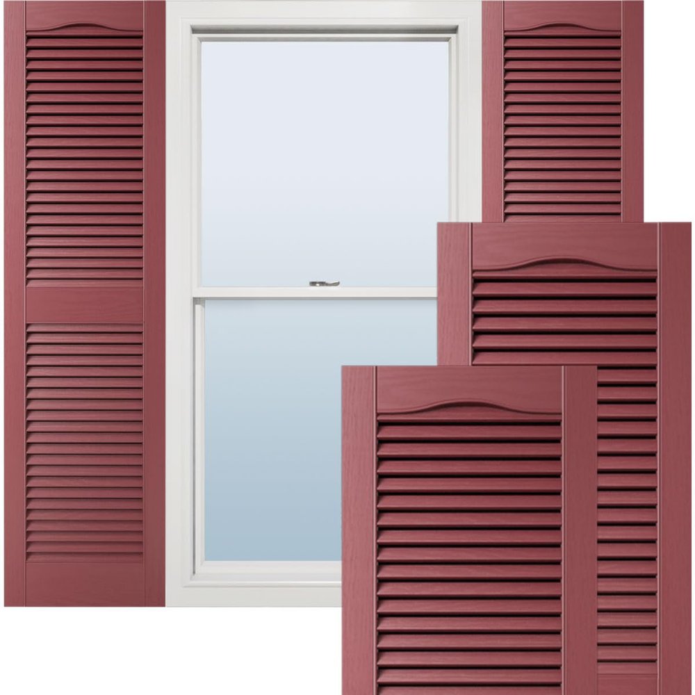 14 1/2"W x 68"H Lifetime Vinyl, TailorMade Cathedral Top Center Mullion, Open Louver Shutters, w/Shutter-Loks (Per Pair), Wineberry