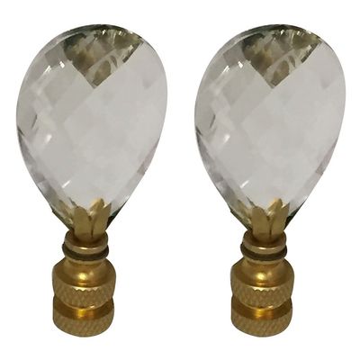 Royal Designs, Inc. Small Diamond Swiss Cut Clear K9 Crystal 2.25" Finial for Single Lamp Shade, Polished Brass Base, Set of 2 (CCF-2006S-PB-2)