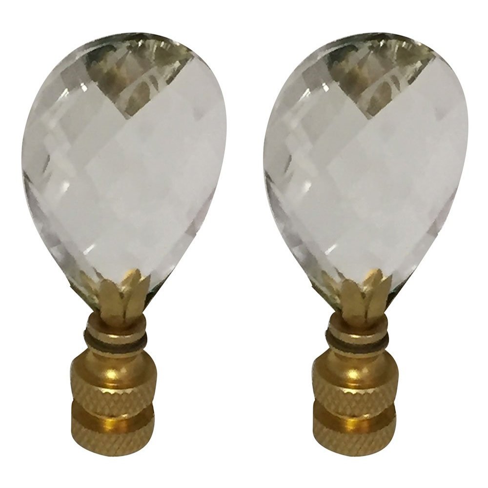 Royal Designs, Inc. Small Diamond Swiss Cut Clear K9 Crystal 2.25" Finial for Single Lamp Shade, Polished Brass Base, Set of 2 (CCF-2006S-PB-2)