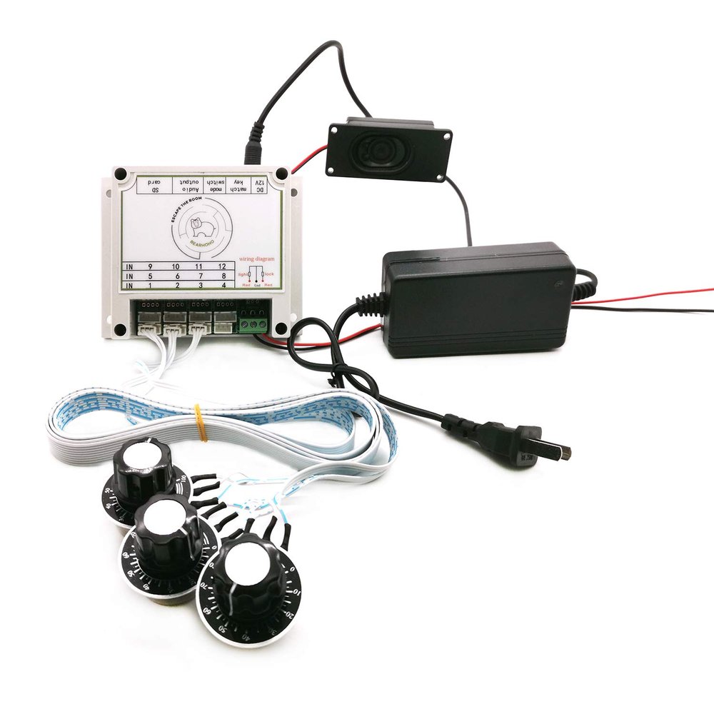 BearHoHo Escape Room Props Puzzles 3 Rotary Knobs with Graduate Control 12V EM Lock(not Included) Escape Room The Game Expansion