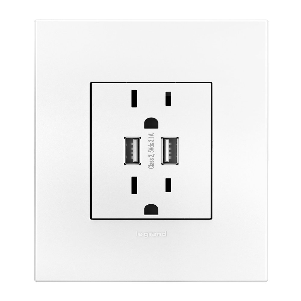 Legrand adorne Dual-USB Multi-Outlet With Matching Wall Plate (White Finish), ARTRUSB153W4WP