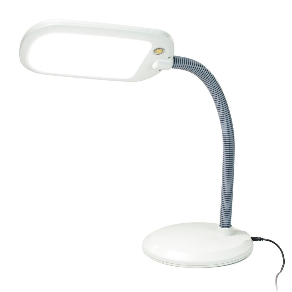 HomeConcept LED Desk Lamp Bright-Reader Full Spectrum Hi-Output 2,100 LUX, Dimmable, Energy Efficient 12w, 6,400k (for Paperwork, Reading, Knitting) Almond Color with Grey Adjustable Goose-Neck