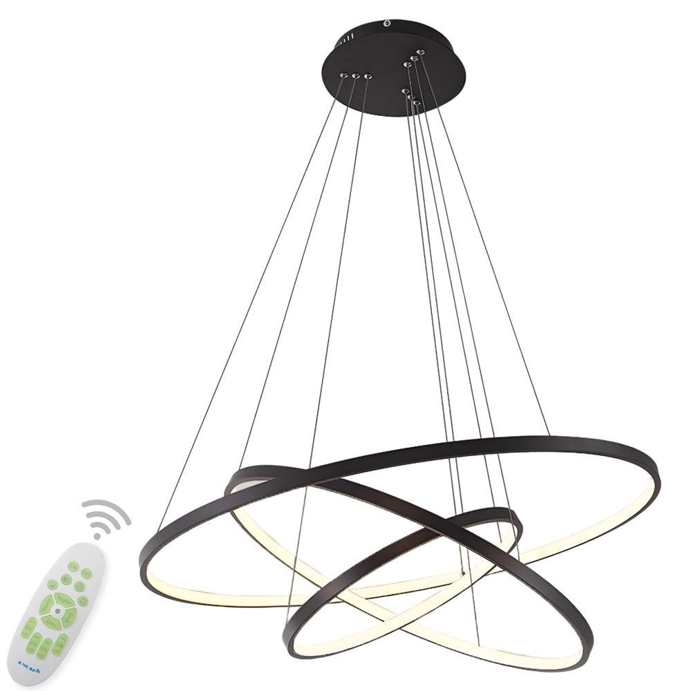 LightInTheBox Modern LED Chandelier 3 Ring Chandelier Dimmable Circular Dining Ceiling Pendant Light for Dinning Room Living Room 60+40+20cm (Black; Light Source: Stepless Dimming)
