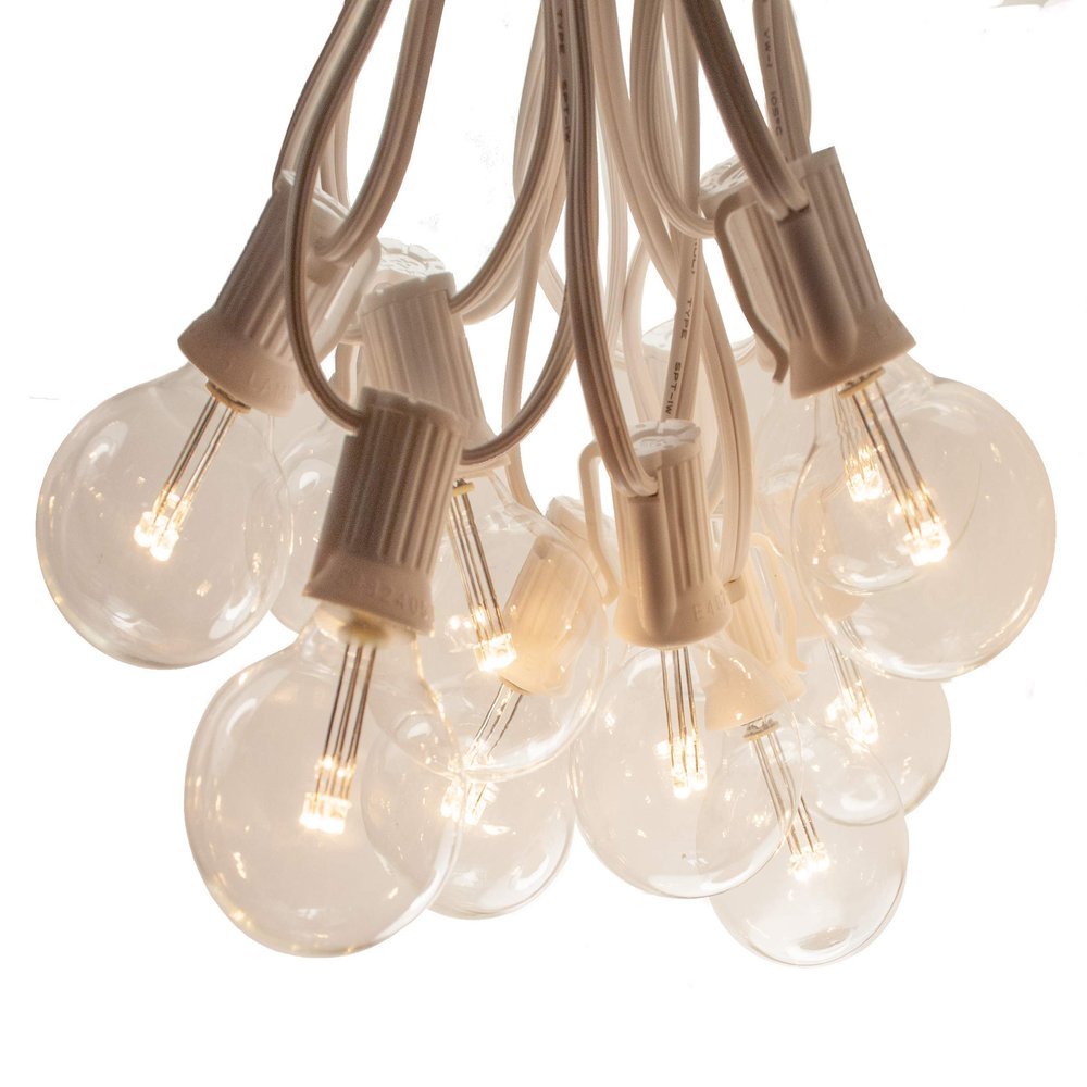 Outdoor Globe String Lights (25 Foot, LED G40 Clear Bulbs - White Wire)
