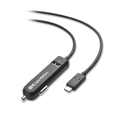Cable Matters 25W 5A Dual USB Car Charger with USB-C Cord, 3ft