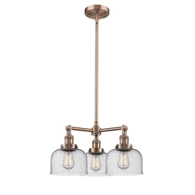 Innovations 207-AC-G74 3 Light Chandelier, Antique Copper