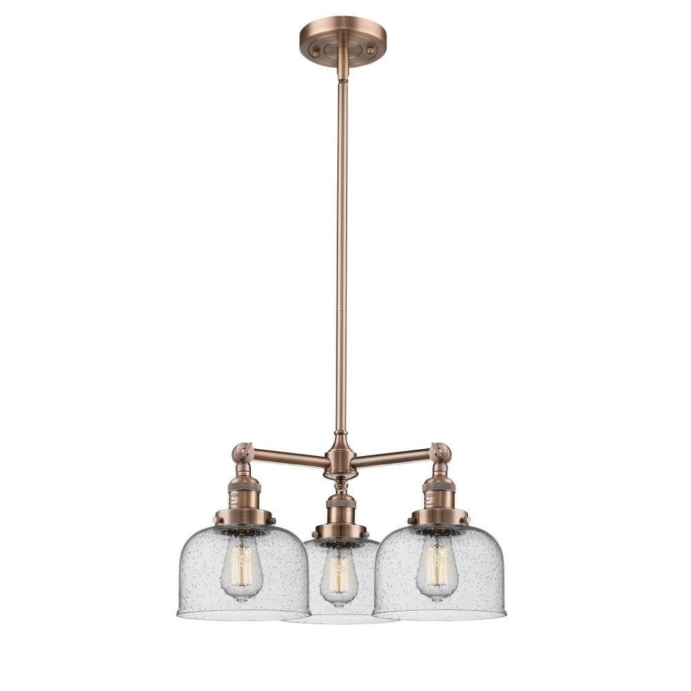Innovations 207-AC-G74 3 Light Chandelier, Antique Copper