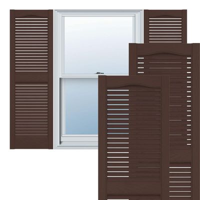 Ekena Millwork Lifetime Vinyl LL1S12X03600FB Standard Cathedral Top Center Mullion, Open Louver Vinyl Shutters, w/Installation Shutter-Lok's & Matching Screws (Per Pair), 12"W x 36"H, Federal Brown