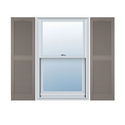 Ekena Millwork Lifetime Vinyl LL1S12X04800CL Standard Cathedral Top Center Mullion, Open Louver Vinyl Shutters, w/Installation Shutter-Lok's & Matching Screws (Per Pair), 12'W x 48'H, Clay