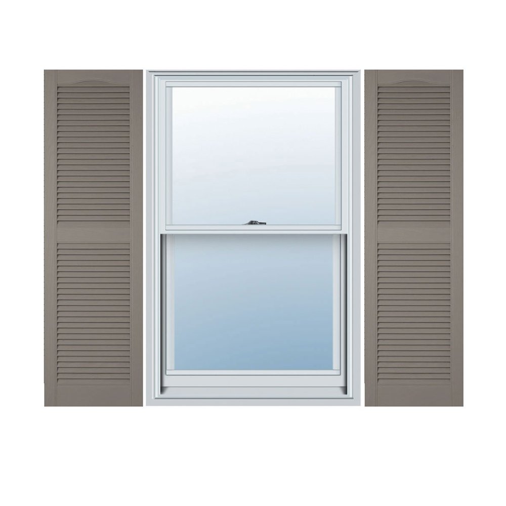 Ekena Millwork Lifetime Vinyl LL1S12X04800CL Standard Cathedral Top Center Mullion, Open Louver Vinyl Shutters, w/Installation Shutter-Lok's & Matching Screws (Per Pair), 12'W x 48'H, Clay