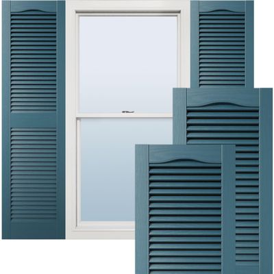 Lifetime Vinyl LL1S14X03100MB Standard Cathedral Top Center Mullion, Open Louver Vinyl Shutters, w/Installation Shutter-Lok's & Matching Screws (Per Pair), 14 1/2"W x 31"H, Midnight Blue