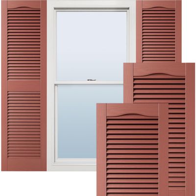 Ekena Millwork Lifetime Vinyl LL1S14X03900RD Standard Cathedral Top Center Mullion, Open Louver Vinyl Shutters, w/Installation Shutter-Lok's & Matching Screws (Per Pair), 14 1/2"W x 39"H, Burgundy Red