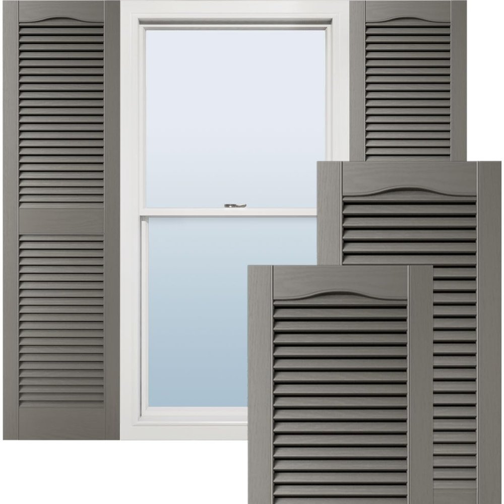 Ekena Millwork Lifetime Vinyl LL1S14X04800TG Standard Cathedral Top Center Mullion, Open Louver Vinyl Shutters, w/Installation Shutter-Lok's & Matching Screws (Per Pair), 14 1/2"W x 48"H, Tuxedo Grey