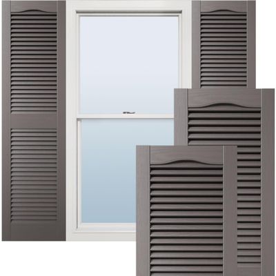 Ekena Millwork Lifetime Vinyl LL1S14X05200MS Standard Cathedral Top Center Mullion, Open Louver Vinyl Shutters, w/Installation Shutter-Lok's & Matching Screws (Per Pair), 14.5"W x 52"H, Musket Brown