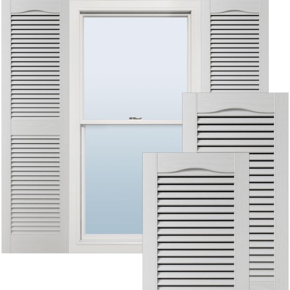 Ekena Millwork Lifetime Vinyl LL1S14X06000WH Standard Cathedral Top Center Mullion, Open Louver Vinyl Shutters, w/Installation Shutter-Lok's & Matching Screws (Per Pair), 14 1/2"W x 60"H, White