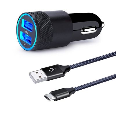 USB Type C Car Charger, Dual Port Car Adapter with 6ft Fast Charge C Cable